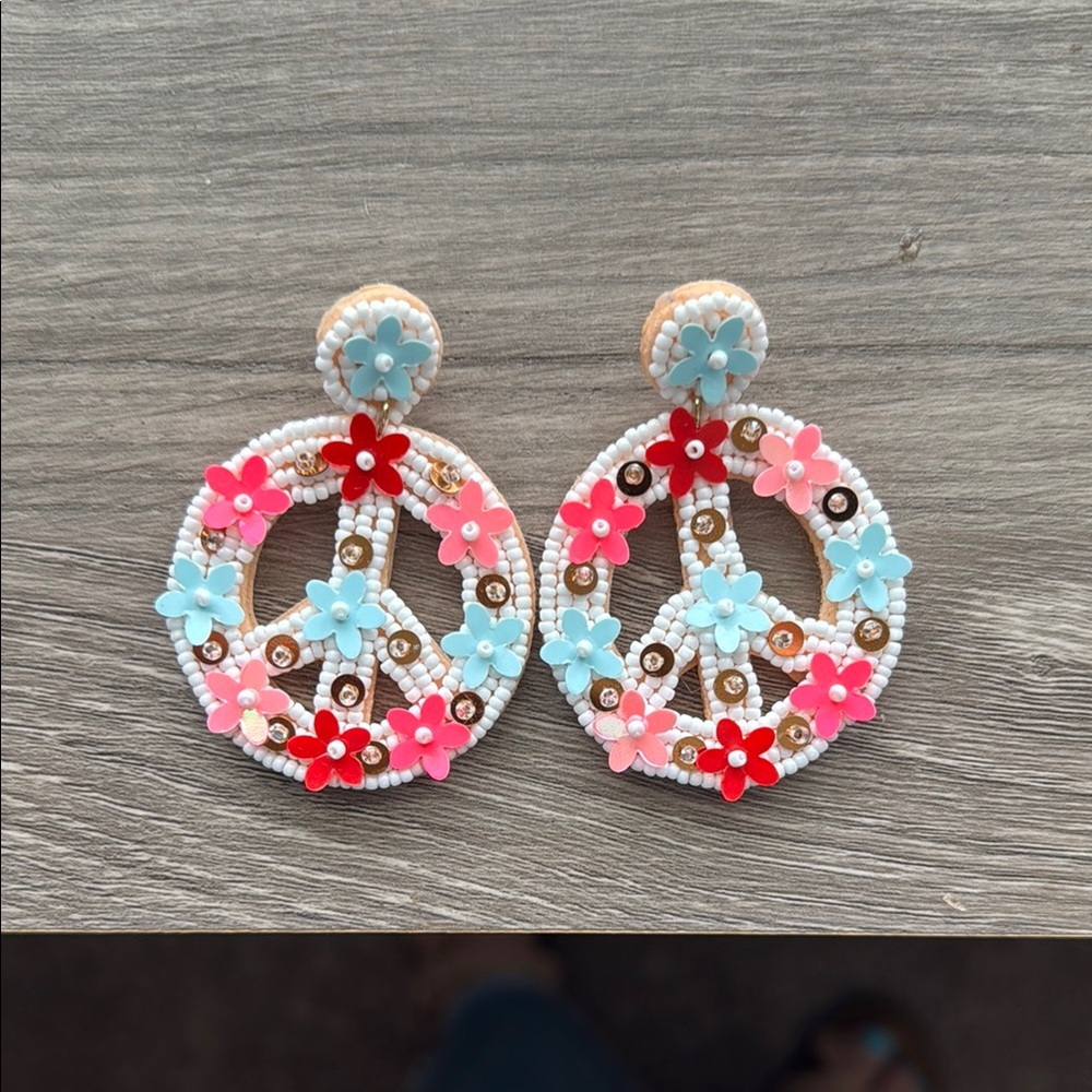 Floral Peace Sign Earrings - Multicolor